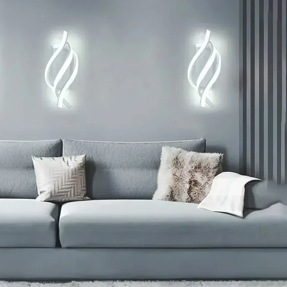 Modern LED Wall Light – Curved Spiral Design, Up & Down Wall Sconce for Living Room, Bedroom, Kitchen, and Bathroom, Black, Gold & White | Kalsten