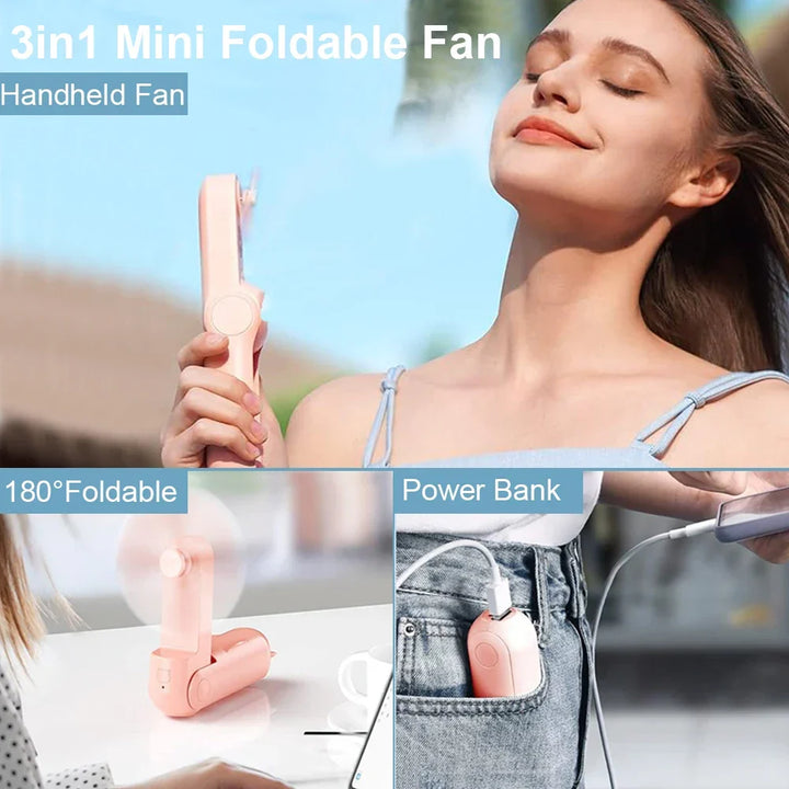 Portable Mini Handheld USB Fan – Rechargeable Folding Pocket Fan with Battery, Cooling Hand Fan and Power Bank Function | Kalsten