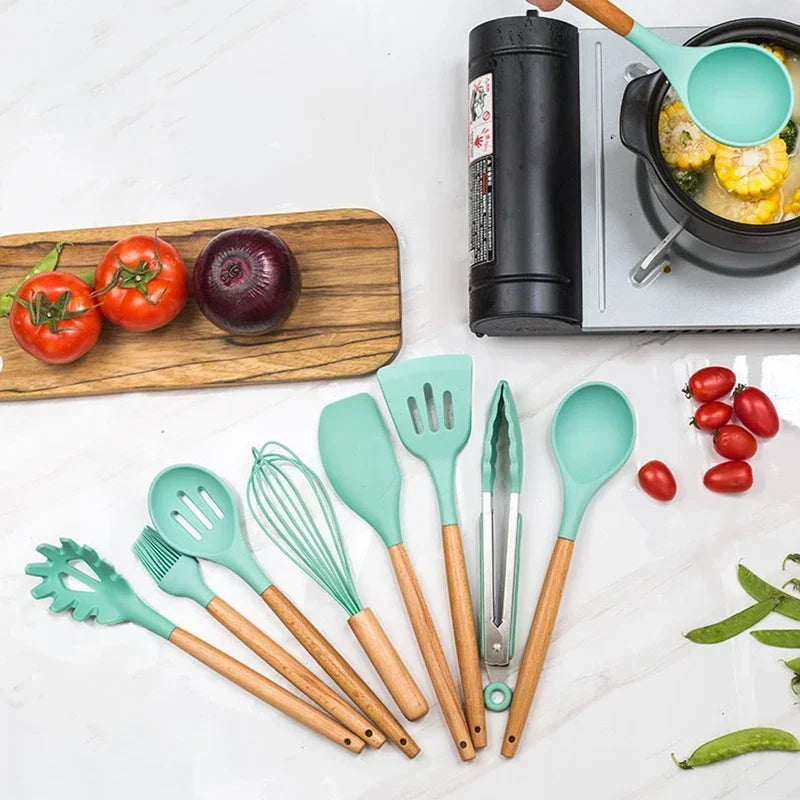 ChefEase – 12-piece Silicone Cooking Utensils Set with Wooden Handles | Kalsten