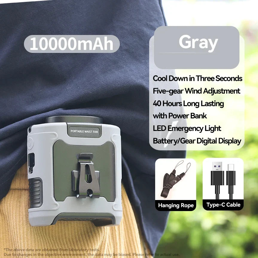 Portable Waist Fan – Hanging Neck Fan with Power Bank, Strong Wind, LED Lighting for Sports, Courier, Outdoor Work | Kalsten