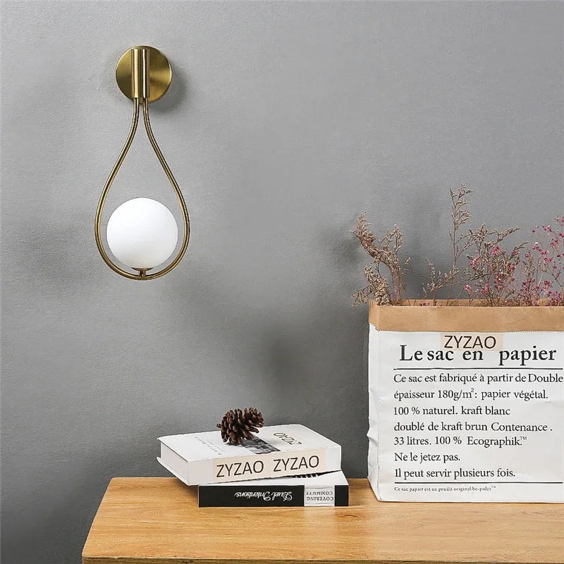 Modern Metal and Glass Ball Wall Lamp – Nordic Style Wall Lighting for Living Room, Bedroom, Aisle, Corridor, and Staircase – AC Powered, LED Bulb Included | Kalsten