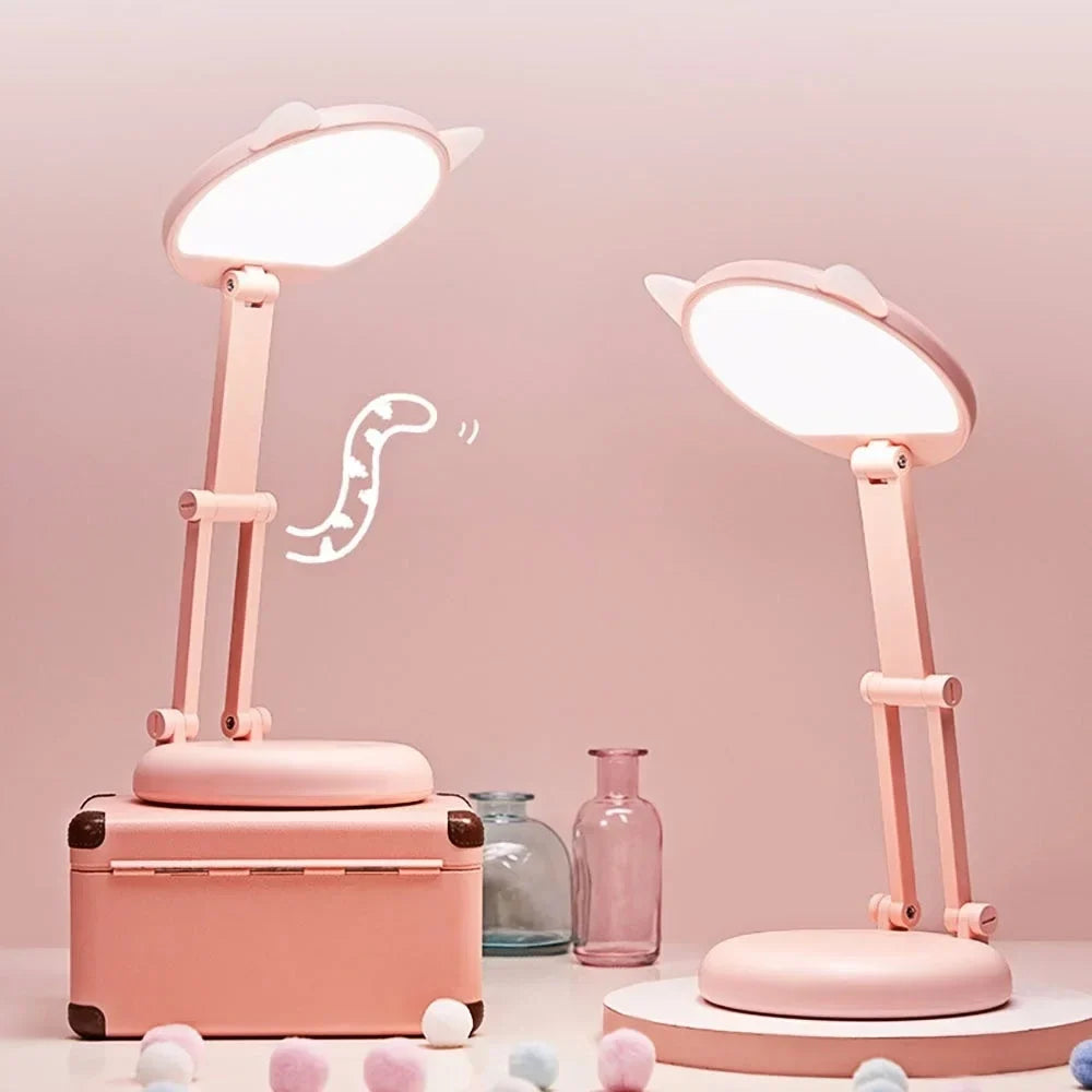 Adorable Folding Pink Cat Ear Desk Lamp - Portable Eye Protection Night Light for Reading and Learning | Kalsten