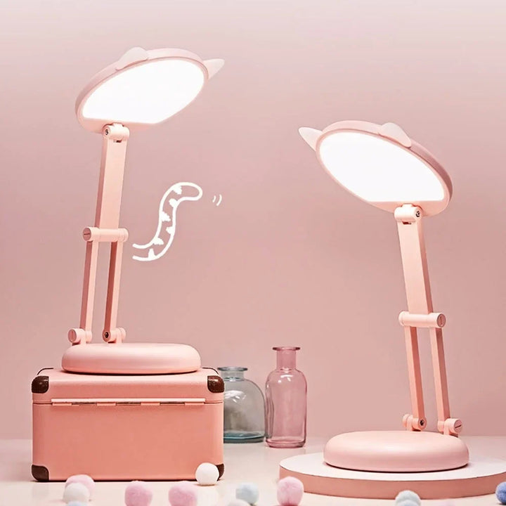 Adorable Folding Pink Cat Ear Desk Lamp - Portable Eye Protection Night Light for Reading and Learning | Kalsten