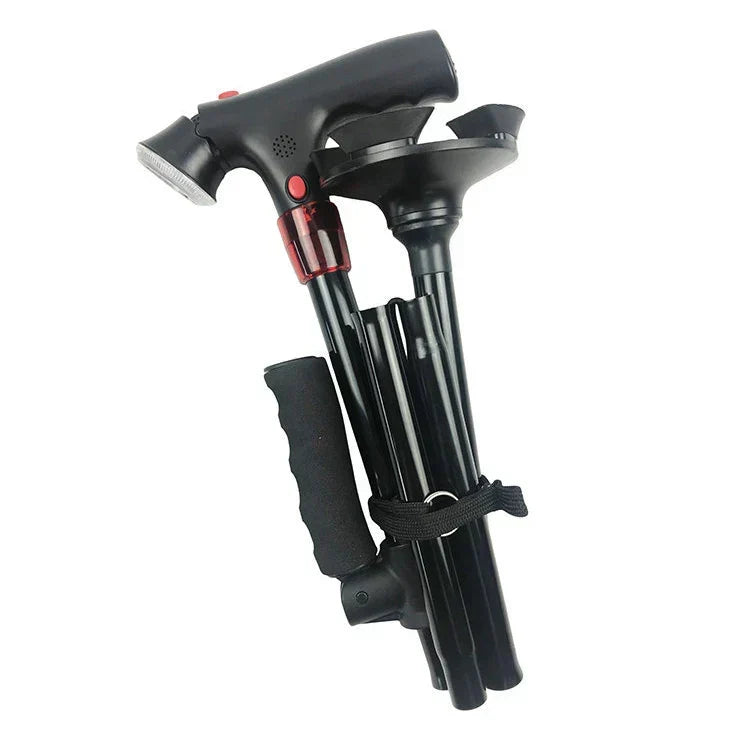 Kalsten | Foldable Walking Cane with LED Light | Height Adjustable | Anti-Slip Base | Alarm Function | Lightweight Aluminum