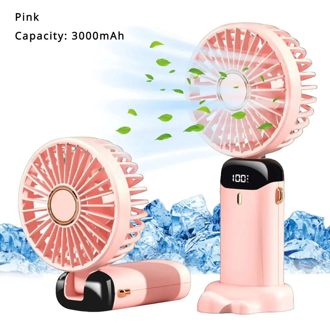 5000mAh Handheld Mini Fan – Wireless USB Rechargeable Portable Fan with Digital Display, Phone Holder, 5-Speed Foldable Neck Hanging Fan | Kalsten