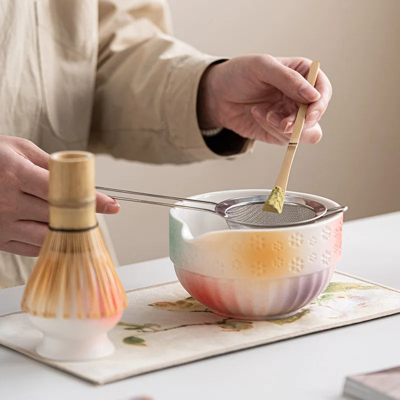 Matcha Tea Set 8-Piece Green Size Standard Ceramic Bamboo Whisk-3