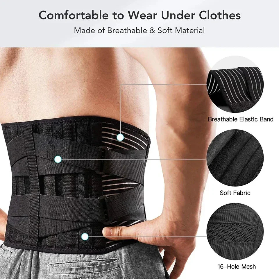Brehn | Back Support Belt OrthoFlexa | 360° Lumbar Support with Memory Aluminum and Steel Springs | Breathable & Invisible under Clothing