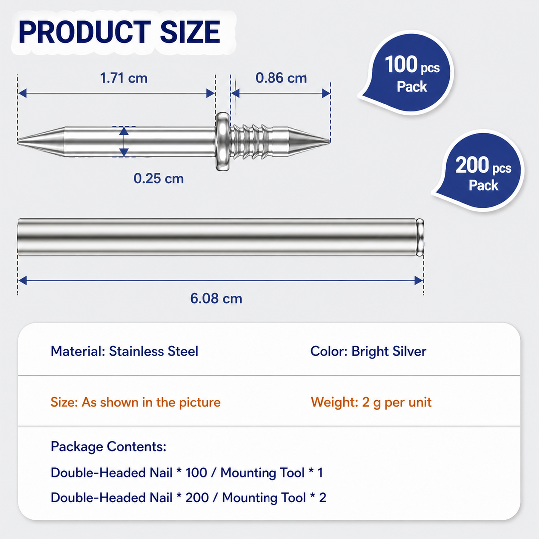 Skirting Board Nail Set – Double Head System 100 Pieces | Kalsten
