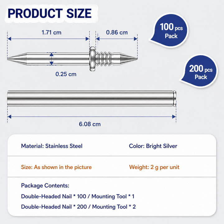 Skirting Board Nail Set – Double Head System 100 Pieces | Kalsten