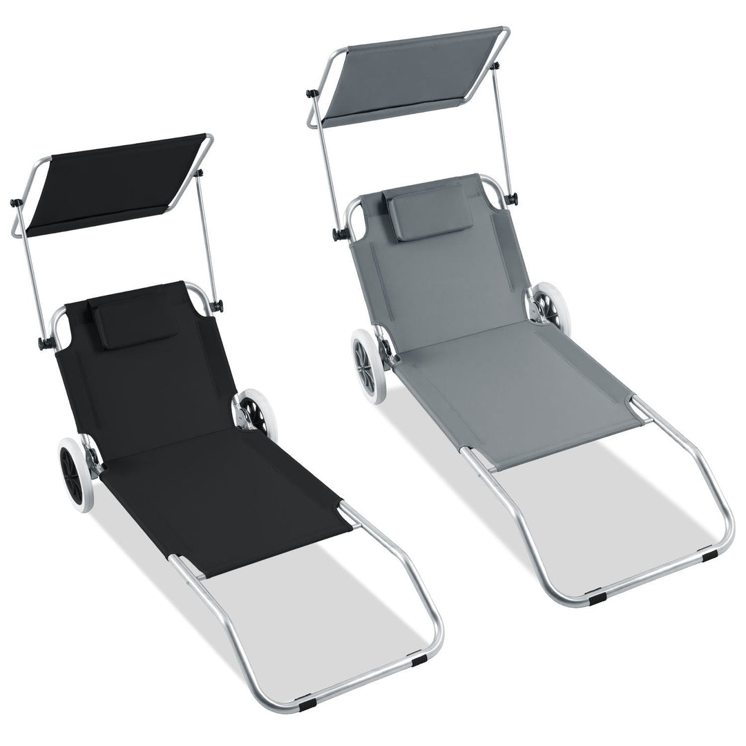 Sun lounger with wheels and sun canopy folding garden lounger | Kalsten