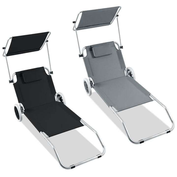 Sun lounger with wheels and sun canopy folding garden lounger | Kalsten