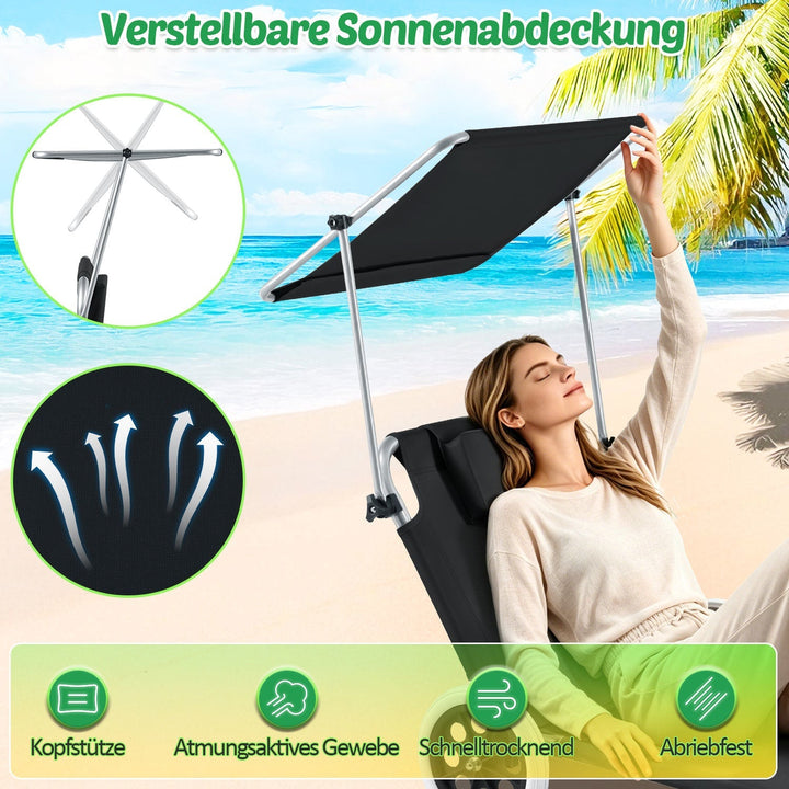 Sun lounger with wheels and sun canopy folding garden lounger | Kalsten