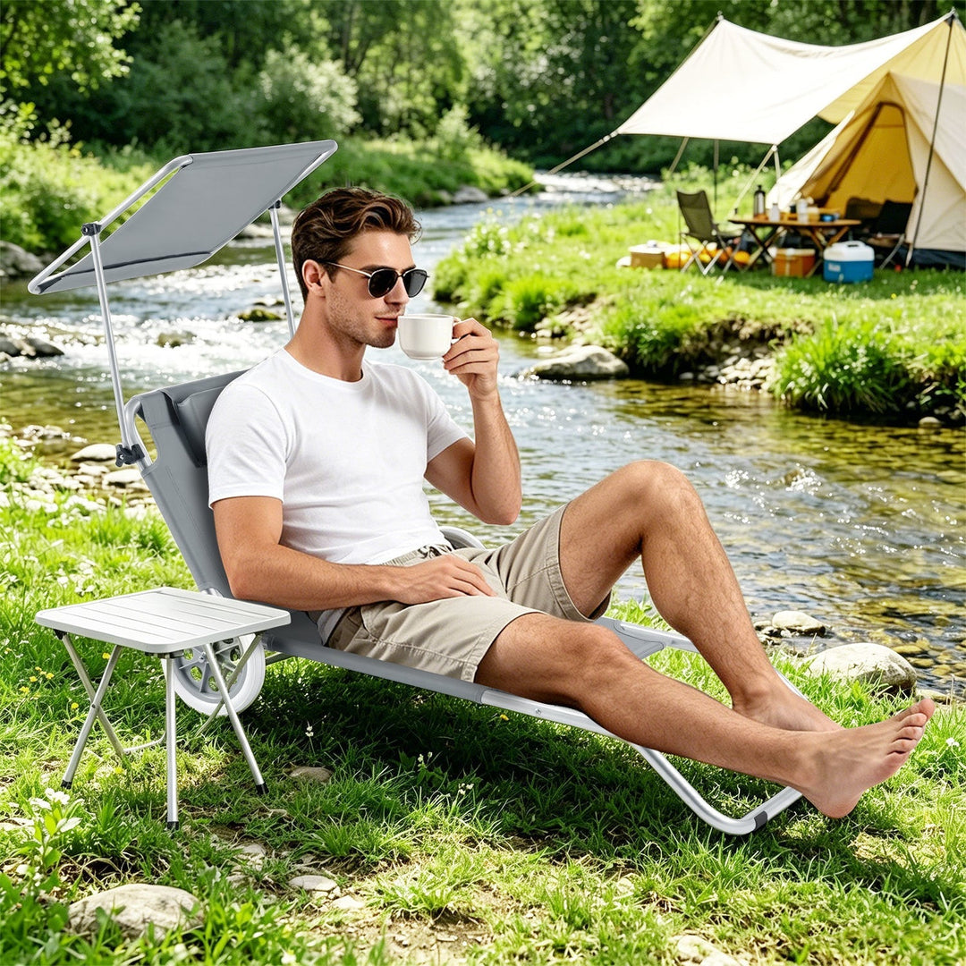 Sun lounger with wheels and sun canopy folding garden lounger | Kalsten