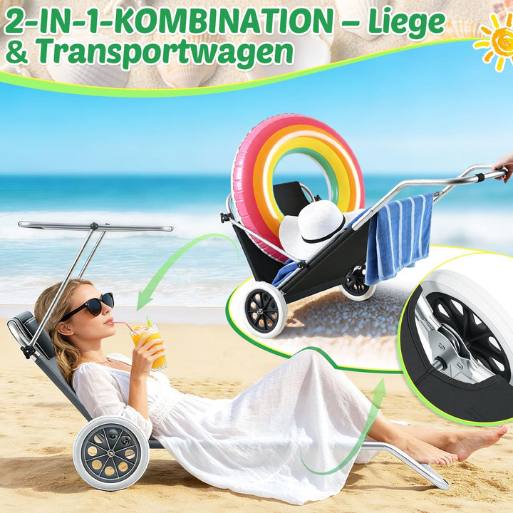 Sun lounger with wheels and sun canopy folding garden lounger | Kalsten