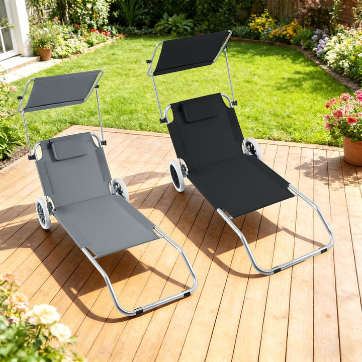 Sun lounger with wheels and sun canopy folding garden lounger | Kalsten