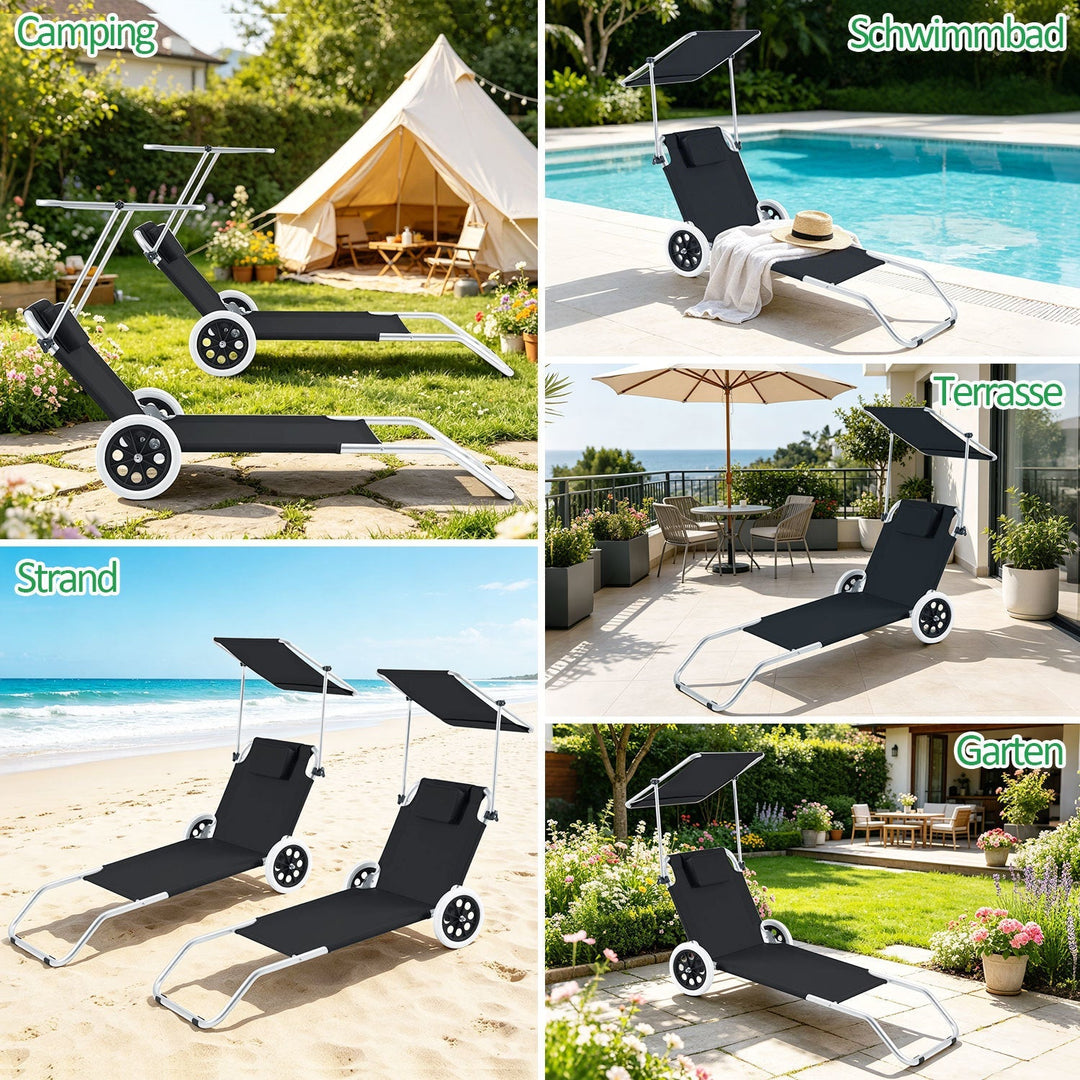 Sun lounger with wheels and sun canopy folding garden lounger | Kalsten