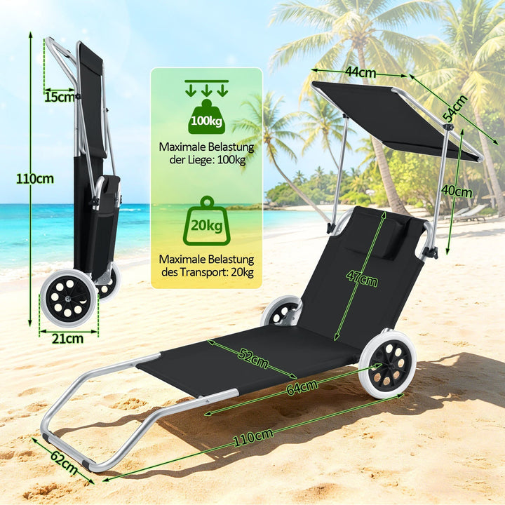 Sun lounger with wheels and sun canopy folding garden lounger | Kalsten