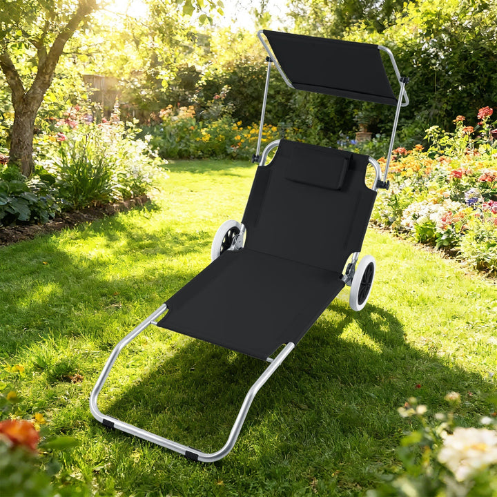Sun lounger with wheels and sun canopy folding garden lounger | Kalsten
