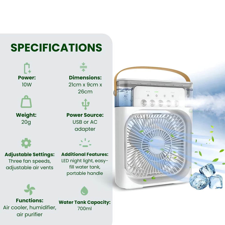 3-in-1 Air Cooler Humidifier | Portable, Adjustable Fan Speeds & Ideal for Bedrooms, Offices & Small Spaces | Kalsten