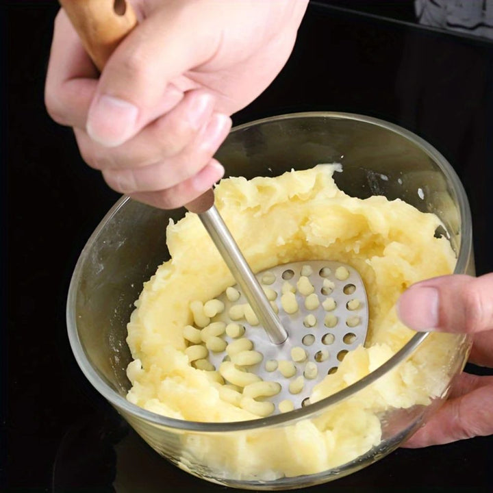 PureGrip Potato Masher Stainless Steel 304 With Wooden Handle | Kalsten