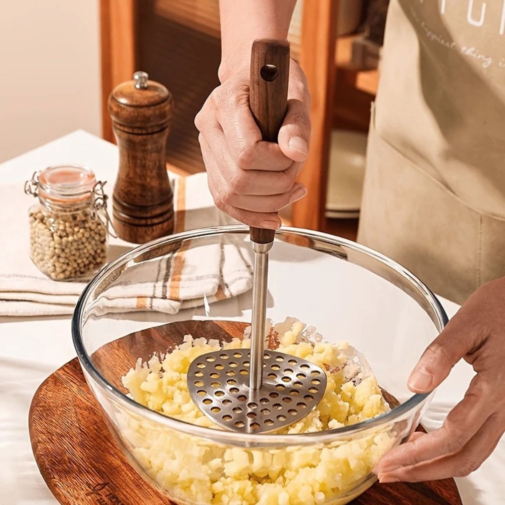 PureGrip Potato Masher Stainless Steel 304 With Wooden Handle | Kalsten