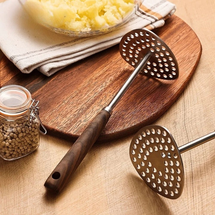 PureGrip Potato Masher Stainless Steel 304 With Wooden Handle | Kalsten