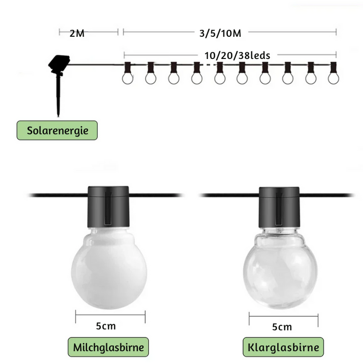 Kalsten | Waterproof Outdoor String Lights - Solar Garden Lighting for Balcony & Terrace