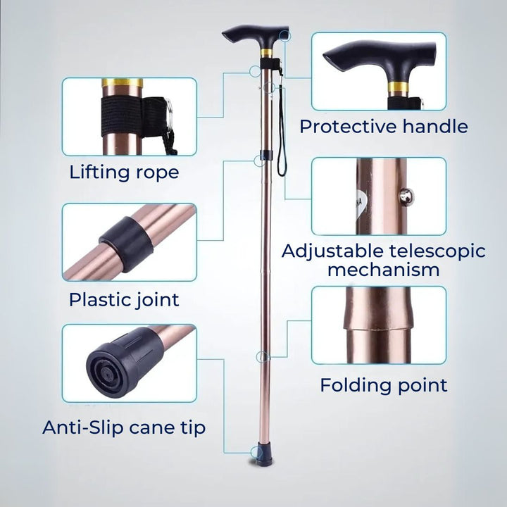 StrideAid Folding Telescopic Walking Stick | Adjustable Cane - Ergonomic Handle - Non-Slip Tip for Mobility Support Kalsten