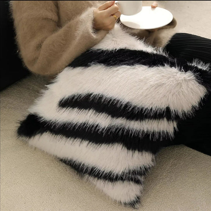 Striped Faux Fur Cushion Cover – Soft Microfiber Blend, 18x18 for Sofa and Couch Cushion Covers 2