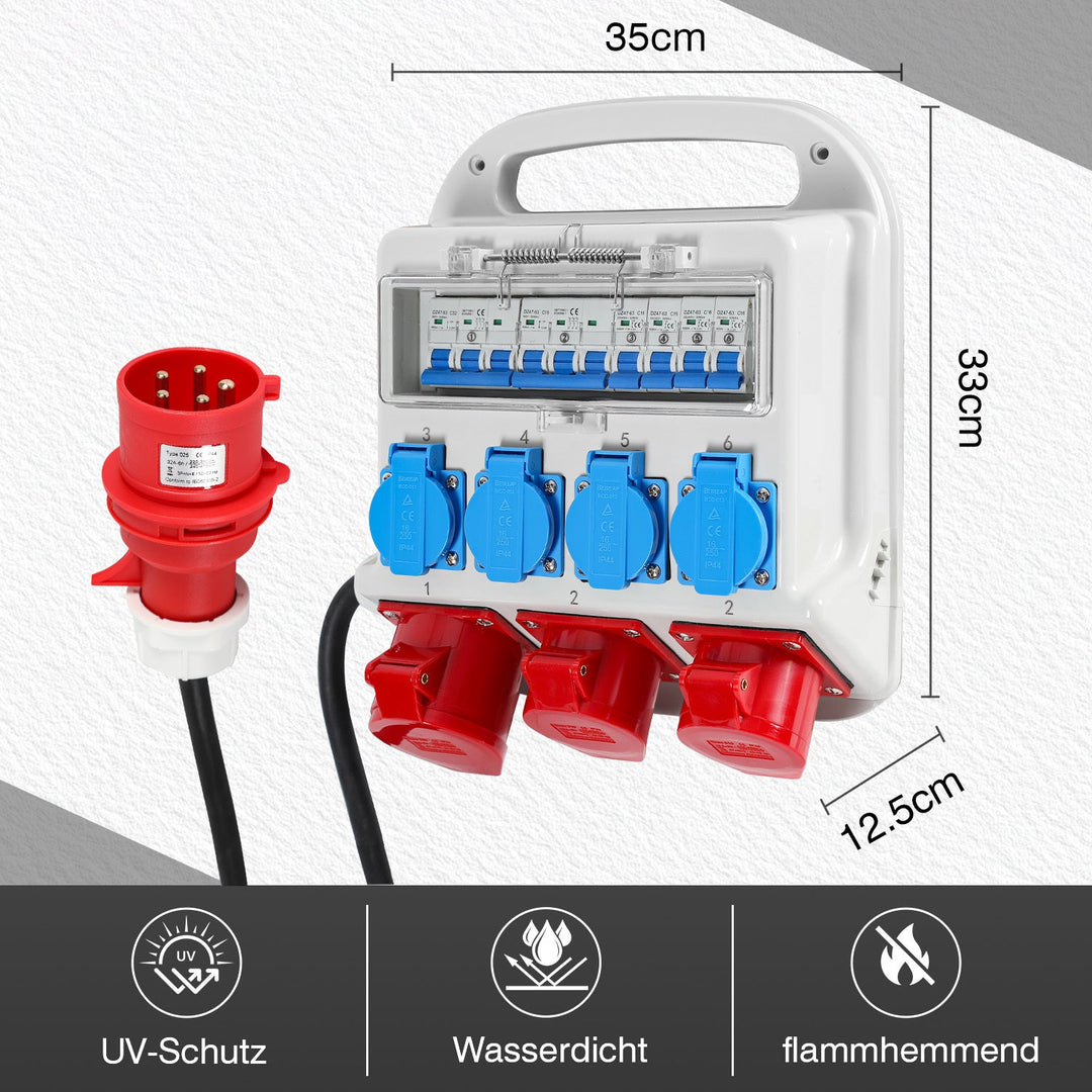 Wall distributor 2 x CEE 16A 400V + 1 x CEE 32A 400V + 4 x 230V 5 Pole | Kalsten
