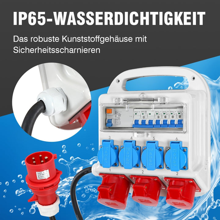 Power distributor RCD 2 x CEE 400V/16A + 4 x 230V Schuko 5 pole | Kalsten