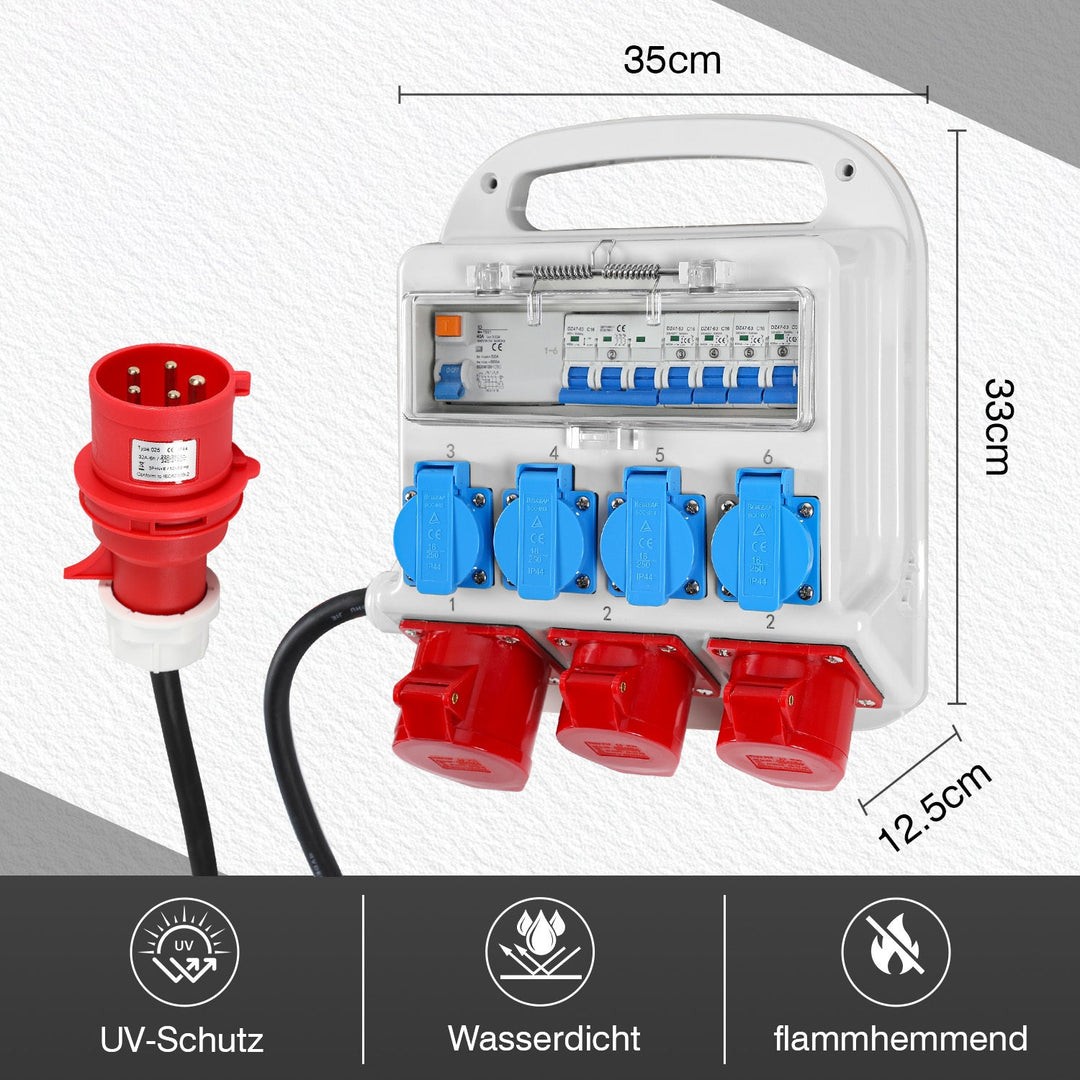 Power distributor RCD 2 x CEE 400V/16A + 4 x 230V Schuko 5 pole | Kalsten