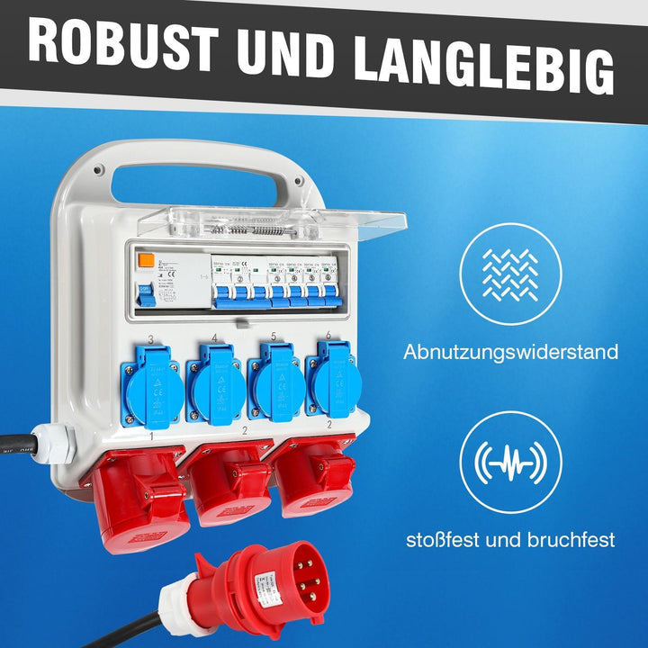Power distributor RCD 2 x CEE 400V/16A + 4 x 230V Schuko 5 pole | Kalsten