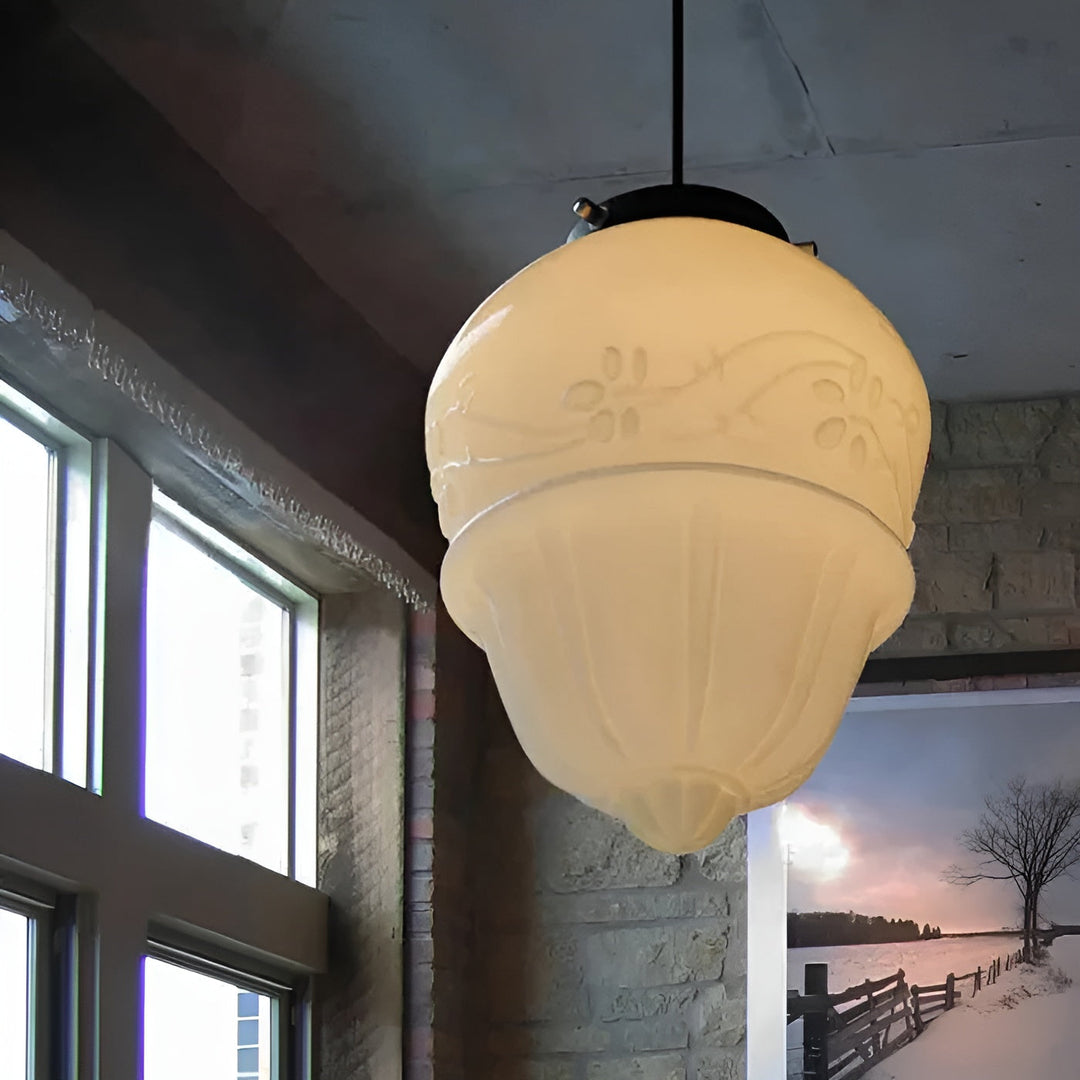 Hanging lamp made of milk glass – Vintage design with geometric glass | Kalsten