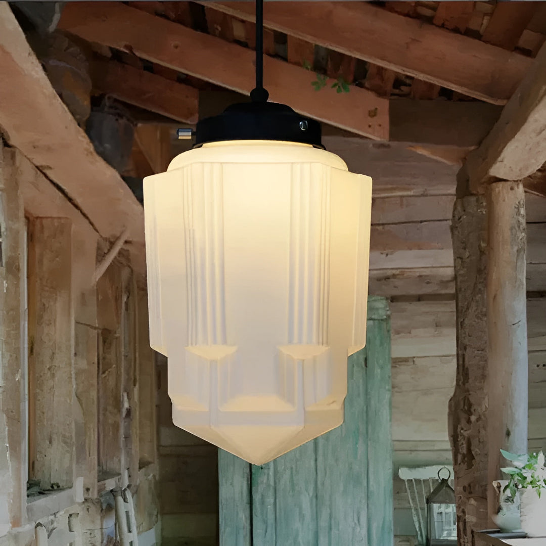 Hanging lamp made of milk glass – Vintage design with geometric glass | Kalsten