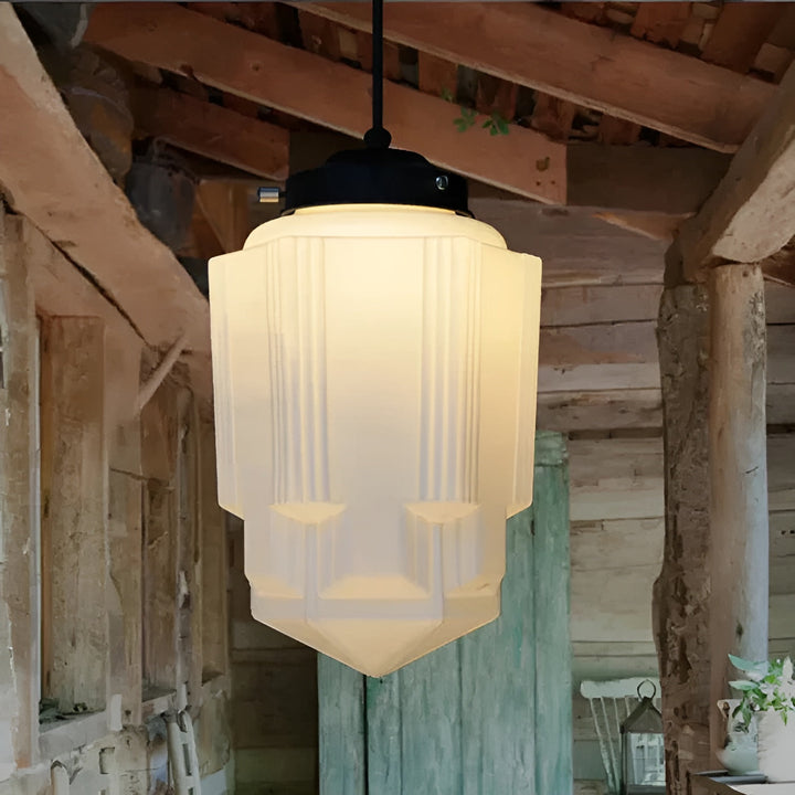 Hanging lamp made of milk glass – Vintage design with geometric glass | Kalsten