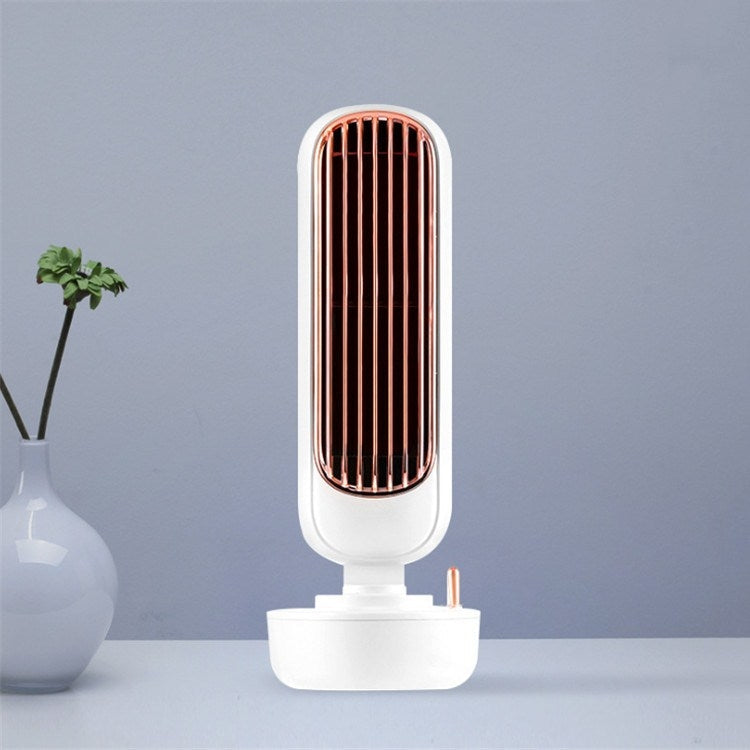 Retro Humidification Tower Fan USB Leafless Fan Water Cooling Spray Humidification Desktop Fan Cooler(White)-garmade.com