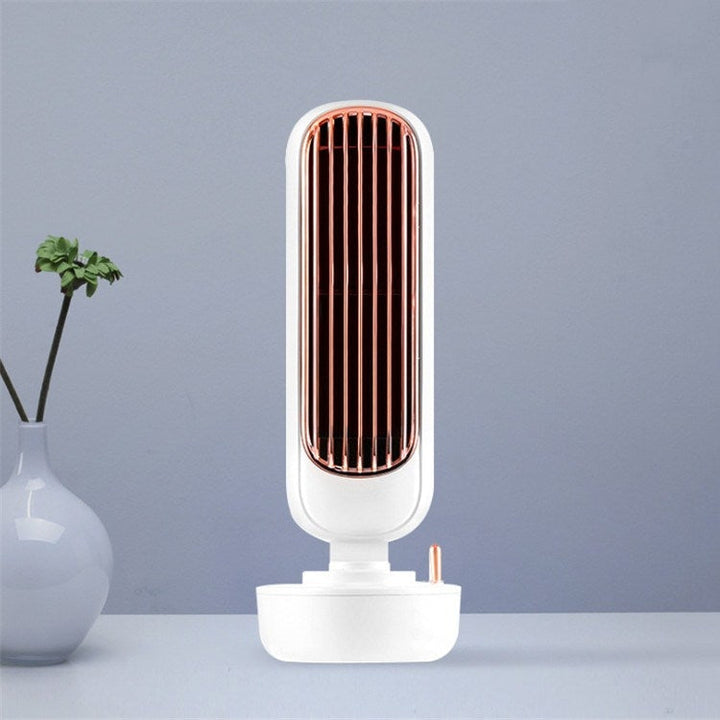 Retro Humidification Tower Fan USB Leafless Fan Water Cooling Spray Humidification Desktop Fan Cooler(White)-garmade.com