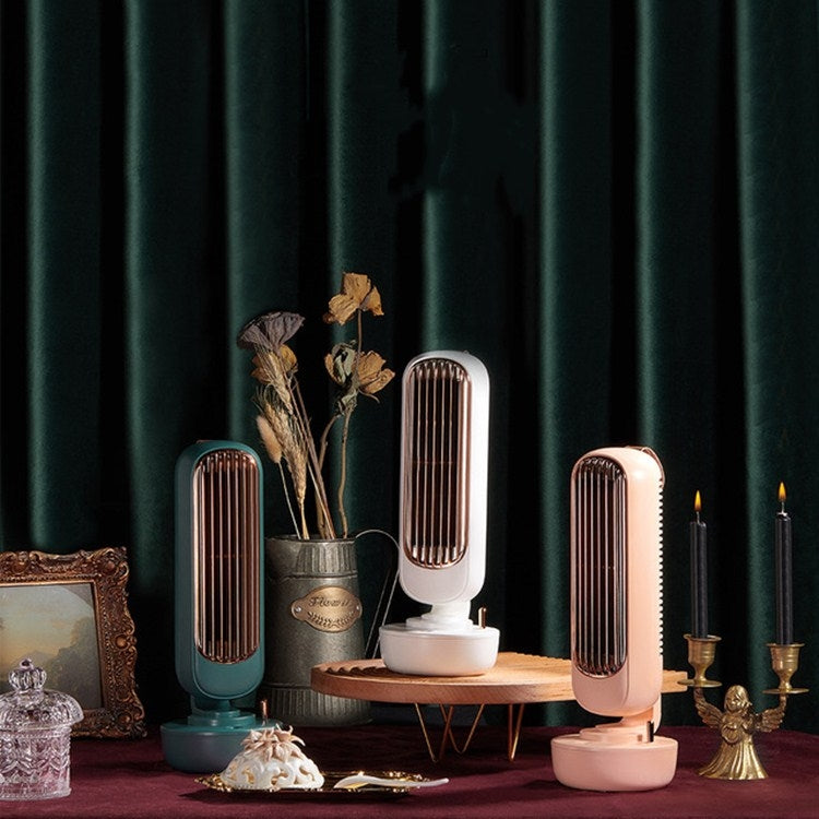 Retro Humidification Tower Fan USB Leafless Fan Water Cooling Spray Humidification Desktop Fan Cooler(White) | Kalsten