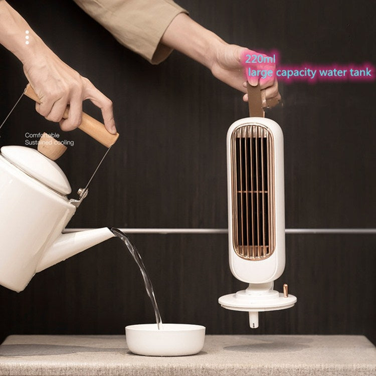 Retro Humidification Tower Fan USB Leafless Fan Water Cooling Spray Humidification Desktop Fan Cooler(White) | Kalsten