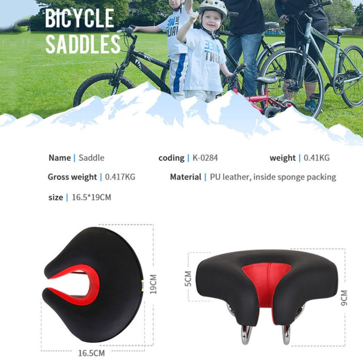 Kalsten | Nose-less Bicycle Saddle Mountain Bike Thick Soft Padding (Red)