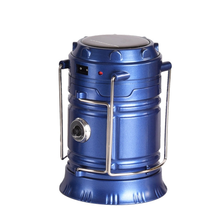 Kalsten | LED Tent Light Solar Rechargeable Camping Lamp Expandable Multifunctional Lantern, Supports USB Output, EU Plug (Blue)