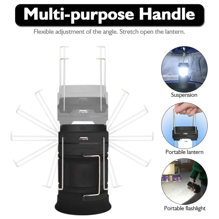 Kalsten | LED Tent Light Solar Rechargeable Camping Lamp Expandable Multifunctional Lantern, Supports USB Output, EU Plug (Blue)