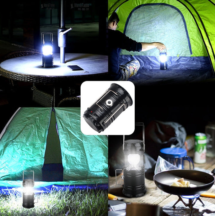 Kalsten | LED Tent Light Solar Rechargeable Camping Lamp Expandable Multifunctional Lantern, Supports USB Output, EU Plug (Blue)