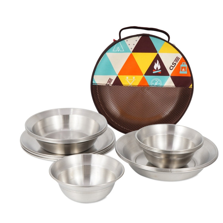 Skanto | 16 PCS / Set Skanto Outdoor Stainless Steel Cutlery Portable Camping Dinner Bowl Plate Set