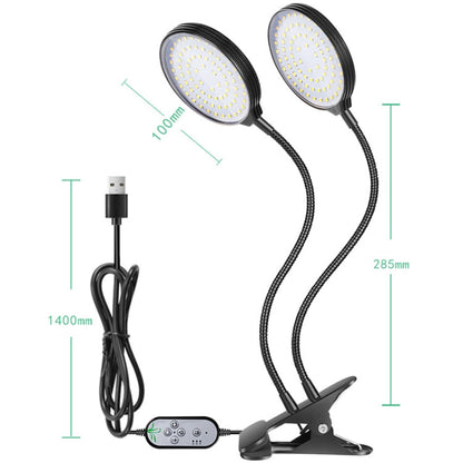 Skanto | Skanto LED Grow Lights USB Remote Control Clamp Waterproof Full Spectrum Natural White Seedling Light, Power: 60W Four Heads