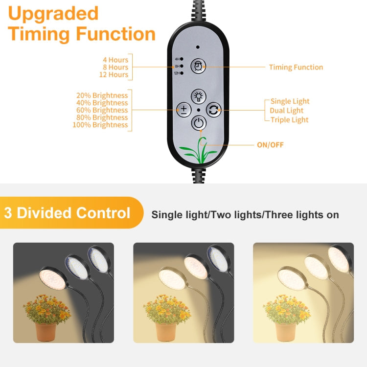 Skanto | Skanto LED Grow Lights USB Remote Control Clamp Waterproof Full Spectrum Natural White Seedling Light, Power: 60W Four Heads