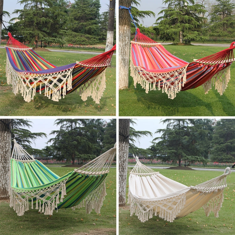 Kalsten | 200x150cm Double Outdoor Camping Fringe Canvas Hammock with Pole (White)