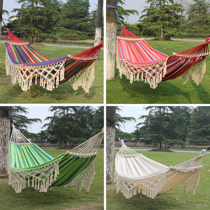 Skanto | 200x150cm Double Outdoor Camping Fringed Canvas Hammock with Bar (White)