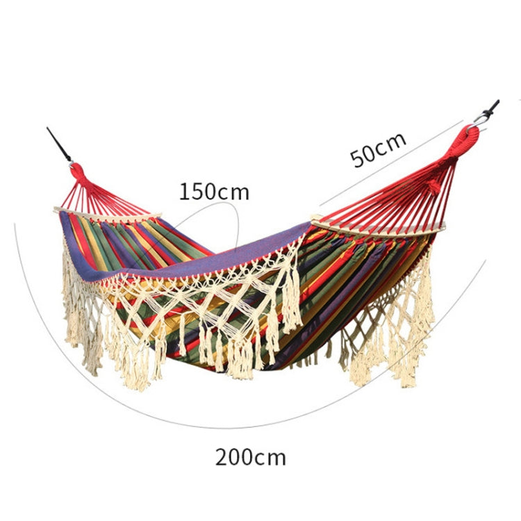 Kalsten | 200x150cm Double Outdoor Camping Fringe Canvas Hammock with Pole (White)